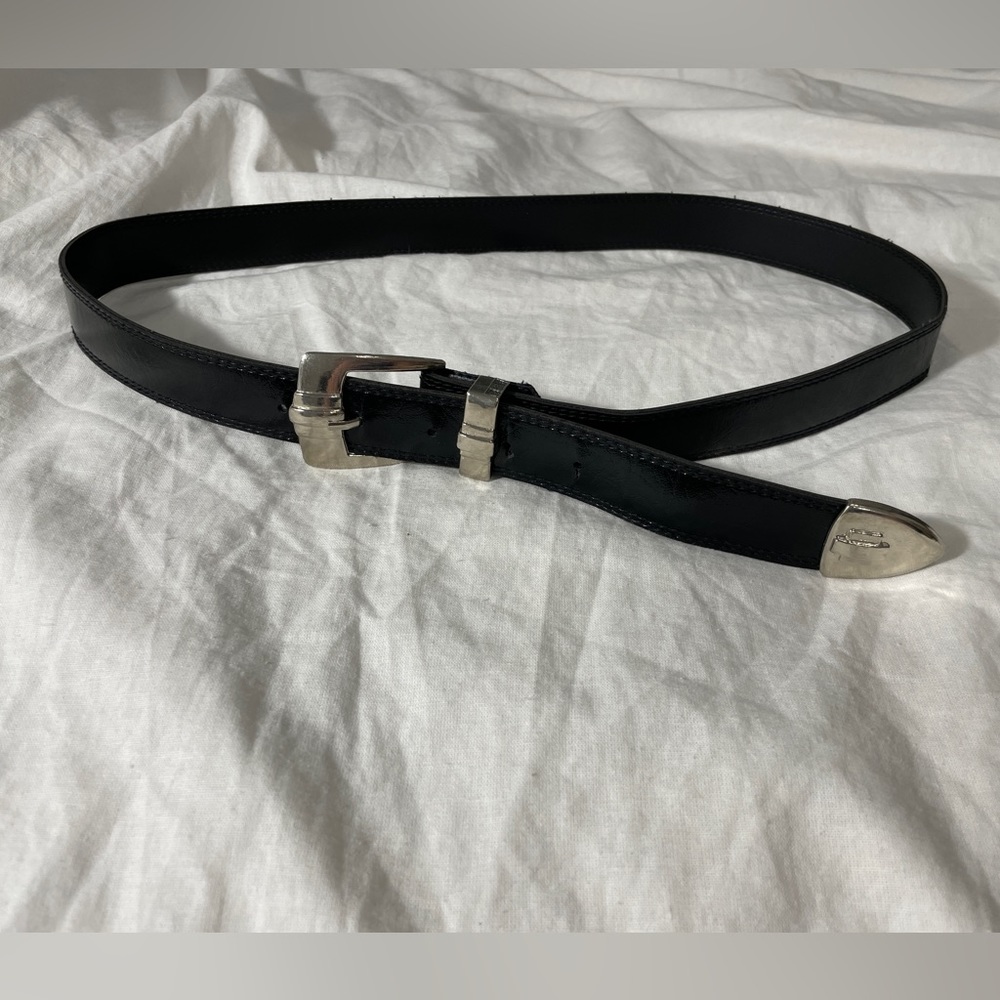 Vintage Black Patent w/Silver Buckle Western Style Belt